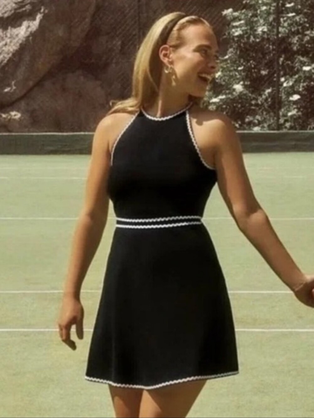 Hill House The Billie Mini Dress Black Tennis Prep Preppy Sporty Classic Size L